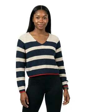 Pull à Col En V Fabulous Navy Blazer / Stripes W. Birch / Fiery Red Contrast M
