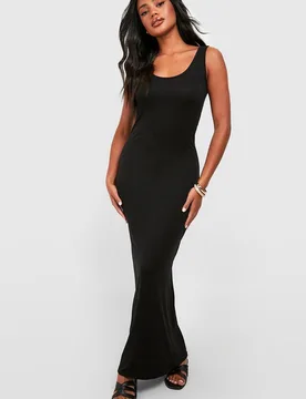 Womens Petite Basic Scoop Neck Maxi Dress - Black Viscose - Size 8 Uk - Boohoo - FashionsVida
