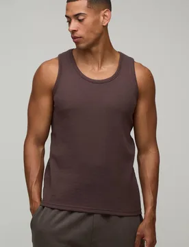 Men's Essential Regular Fit Waffle Vest Chocolate Size Medium Chocolate M - boohooMAN - FashionsVida