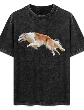 Running White and Tan Borzoi Dog T-Shirt Casual Fashion Short Sleeve Cotton T-Shirt - Aliexpress - FashionsVida