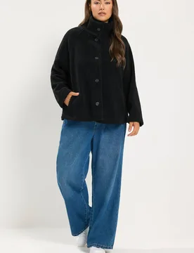 Women's Funnel Neck Borg Jacket in Black Size: 30-32 - Black - Size: 30-32 - Yours - FashionsVida