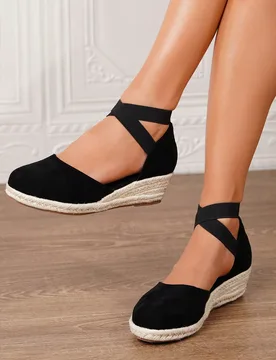 Zapatos de cuña de verano para mujer, zapatos de cuña negros, bombas de cuña y plataforma para mujer, sandalias de cuña y plataforma para mujer mi - Shein - FashionsVida