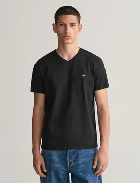 T-shirt à Manches Courtes Et Col En V Shield Black L - Gant - FashionsVida
