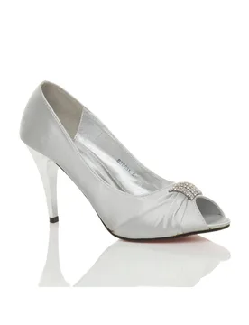 High Heel Peep Toe Court Shoes - Silver - Size: 7 - Ajvani - FashionsVida