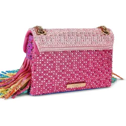 Bandolera en jacquard con aplicaciones de cristal
