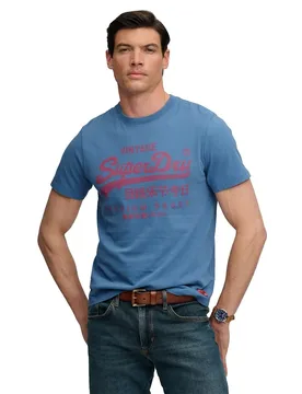 Maglietta A Maniche Corte Vintage Logo Classic Wedgewood Blue M - Superdry - FashionsVida