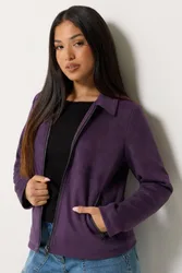 Petite Faux Suede Bomber Jacket - Purple - Size: 12
