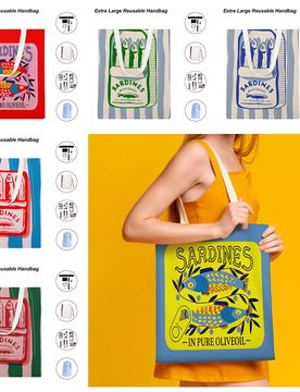 Bolsa de lona con estampado de sardinas de moda, temática de sardinas, bolso de hombro de gran capacidad unisex, bolsa de compras, bolsa de viaje lig