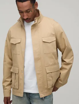 Men's Regular Fit Twill Field Jacket Stone Size Small Stone S - boohooMAN - FashionsVida