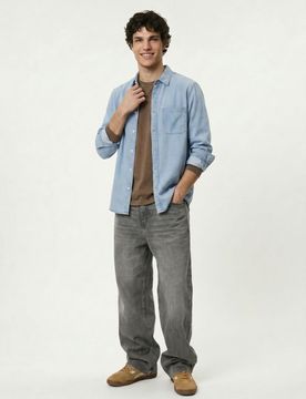 Camicia in cotone con tasca - blu