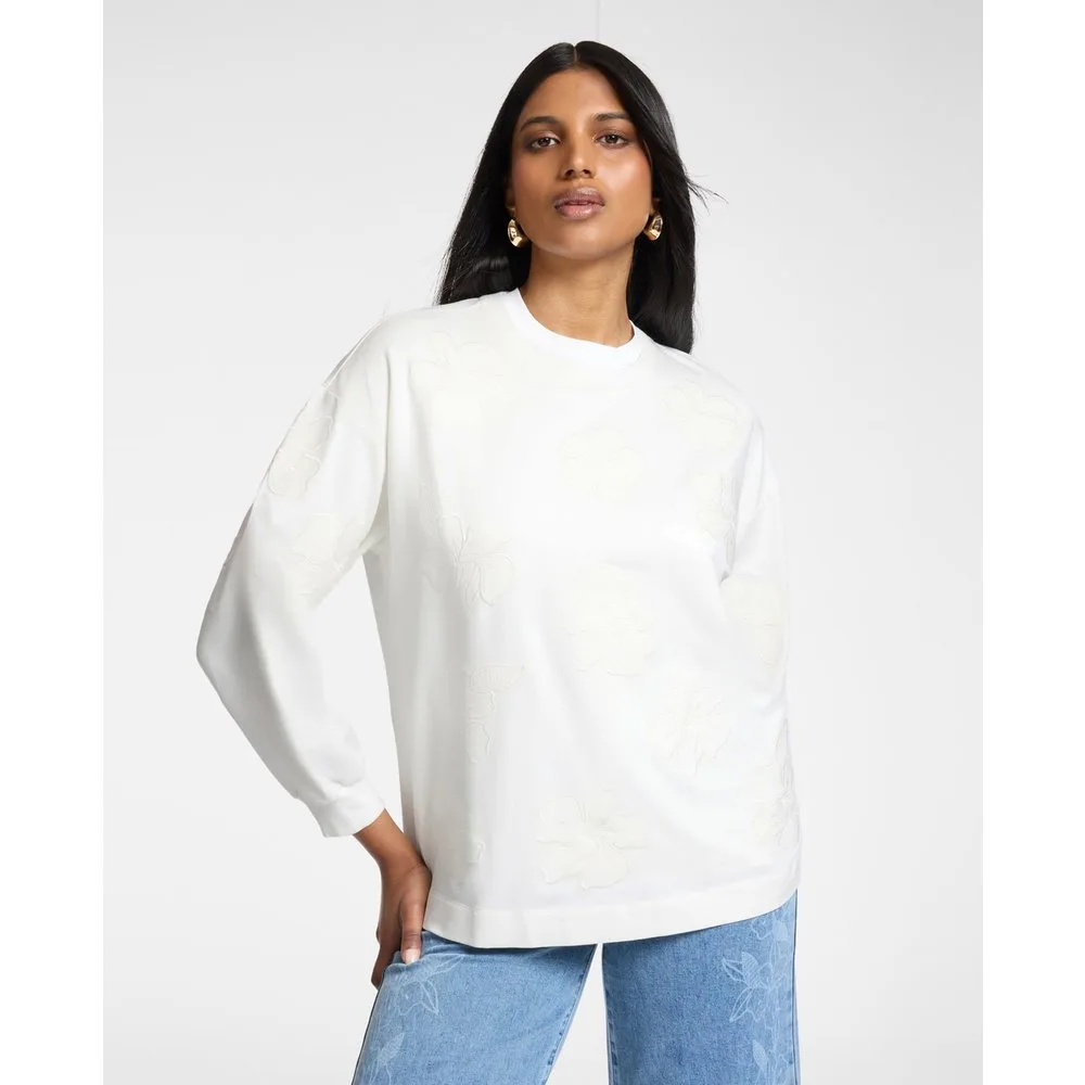 Sudadera de mujer de cuello redondo en algodón con bordados ajuste regular con mangas largas - Elena Miró - FashionsVida