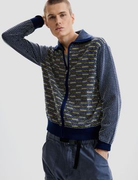 Pull à fermeture éclair rétro, , Coton, Bleu, S