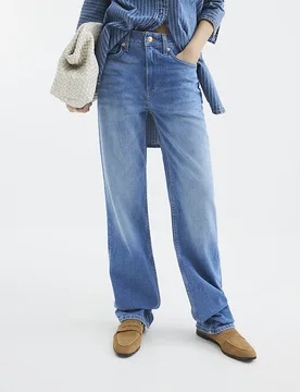 Womens Straight Leg Jeans Blue High Rise Stretch Cotton - Size 12 Short - River Island - FashionsVida