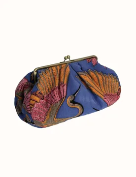 Borsa a tracolla Kiss Lock Clutch pervinca in puro cotone con ricami multicolor - One Hundred Stars - FashionsVida