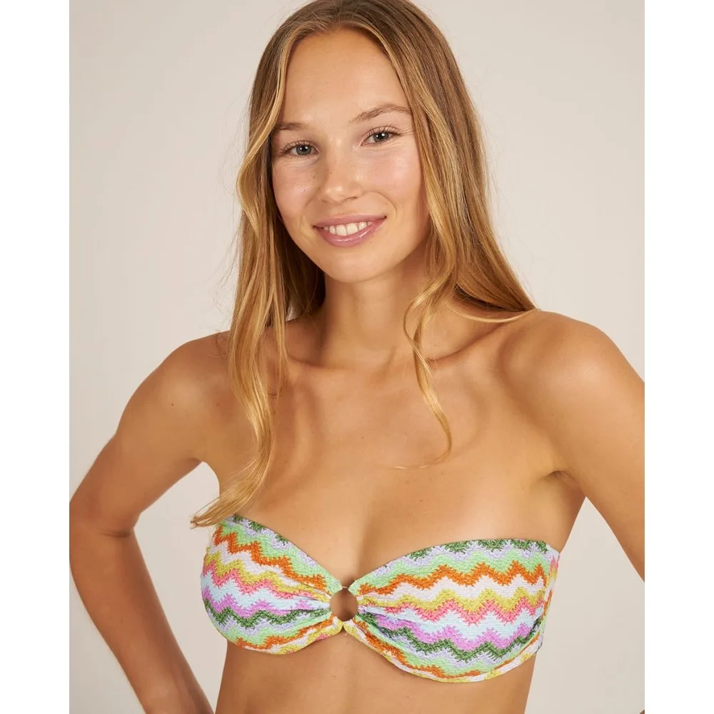 Top de bikini en forma bandeau con aro y estampado zigzag - Bohodot - FashionsVida