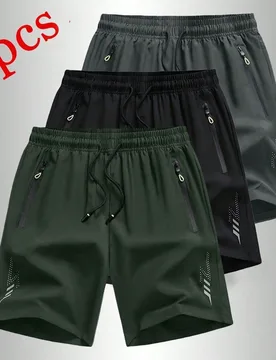 Pcs/Set Pantalones cortos deportivos casuales holgados de secado rápido para hombres, diseño de franja reflectante, con bolsillos, adecuados para co - Shein - FashionsVida