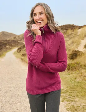 Reißverschluss-Troyer Baumwoll- Mix - Bordeaux - female - Size: 48 - Avena - FashionsVida