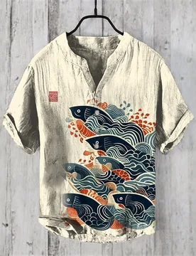 Men's trendy linen shirt 100% linen 3D HD print fish series casual loose Hawaiian large size shirt S-5XL fast shipping - Aliexpress - FashionsVida