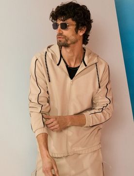 Top da jogging con zip e cappuccio - beige