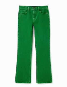 Vaqueros Flare lisos, Algodon, Verde, 34