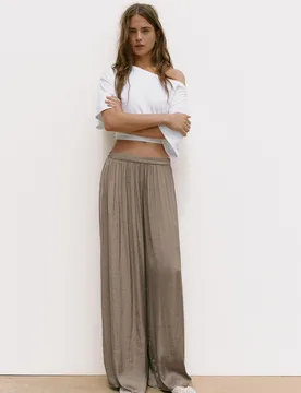 Satin Wide-Leg Trousers (Size: ) - Pull&bear - FashionsVida