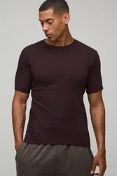 Herren Basic Schmal Geschnittenes Rundhals-Oberteil Chocolate Größe XL