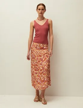 Falda larga evasé con godets y estampado floral - System Action - FashionsVida