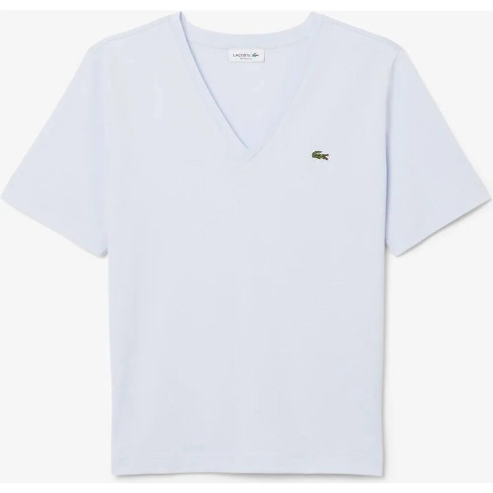 Camiseta de mujer de corte holgado con cuello de pico de algodón suave de manga corta - Lacoste - FashionsVida