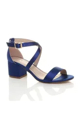 Mid Block Heel Crossed Straps Sandals - Navy - Size: 6