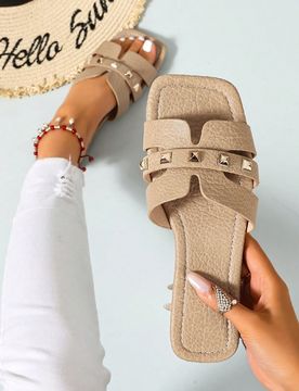 Nuevas sandalias de deslizamiento de moda casual de primavera/verano, cómodas sandalias planas de punta redonda para la playa, versátiles sandalias