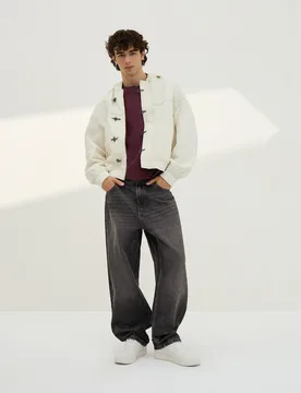 Jeans Baggy Fit 42 Gris Foncé - Bershka - FashionsVida