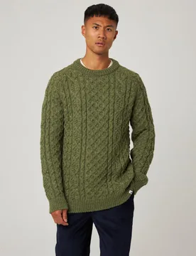 Pure Wool Cable Crew Neck Jumper Green male - Peregrine - FashionsVida