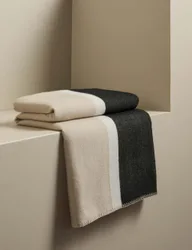 Kelly Hoppen Wool Blend Colour Block Brushed Throw Taupe Mix