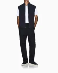 Gilet Exchange blu in interlock di misto cotone con pannello in nylon stretch e chiusura a zip