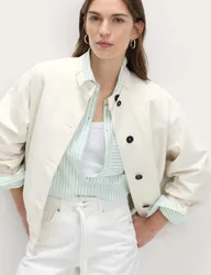 Washed Satin Look Bomber Jacket Ecru female