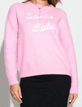 Maglione festivo con la scritta “Santa Baby” in misto lana - rosa