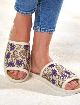 Hausschuh "Clematis" beige-blau - 3Pagen - FashionsVida