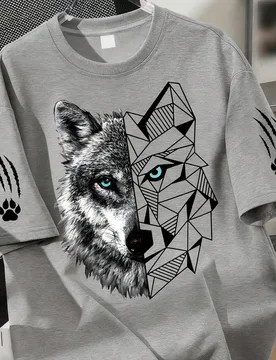 Pieza Camiseta gráfica con diseño de cabeza de lobo dividida para niños adolescentes, parte superior con estampado de garra, adecuada para la escue - Shein - FashionsVida