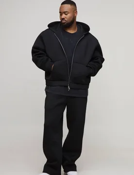 Herren Plus Oversized Boxy Bonded Scuba Durchgehend Reißverschluss Kapuzen-Trainingsanzug Black Größe 5XL - boohooMAN - FashionsVida