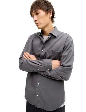Mens Tencel Shirt Regular Fit Long Sleeve - Grey - Size Medium - Jack & jones - FashionsVida