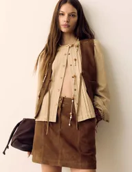 Suede Braided Detail Mini A-Line Skirt Tan female