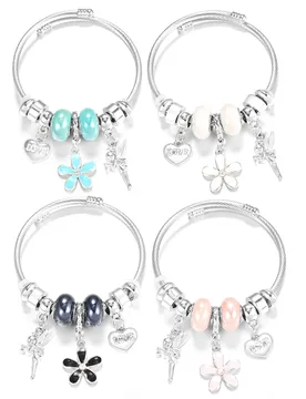 New Painting Flower Fairy Pendant Stainless Steel Beaded Bracelet Crystal 4 Colors Closure Adjustable Bangles Women Jewelry Gift - Aliexpress - FashionsVida
