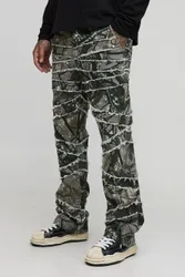 Herren Tall Camo Print Skinny Flare Hose mit Raw Edge Applikationen Größe 36
