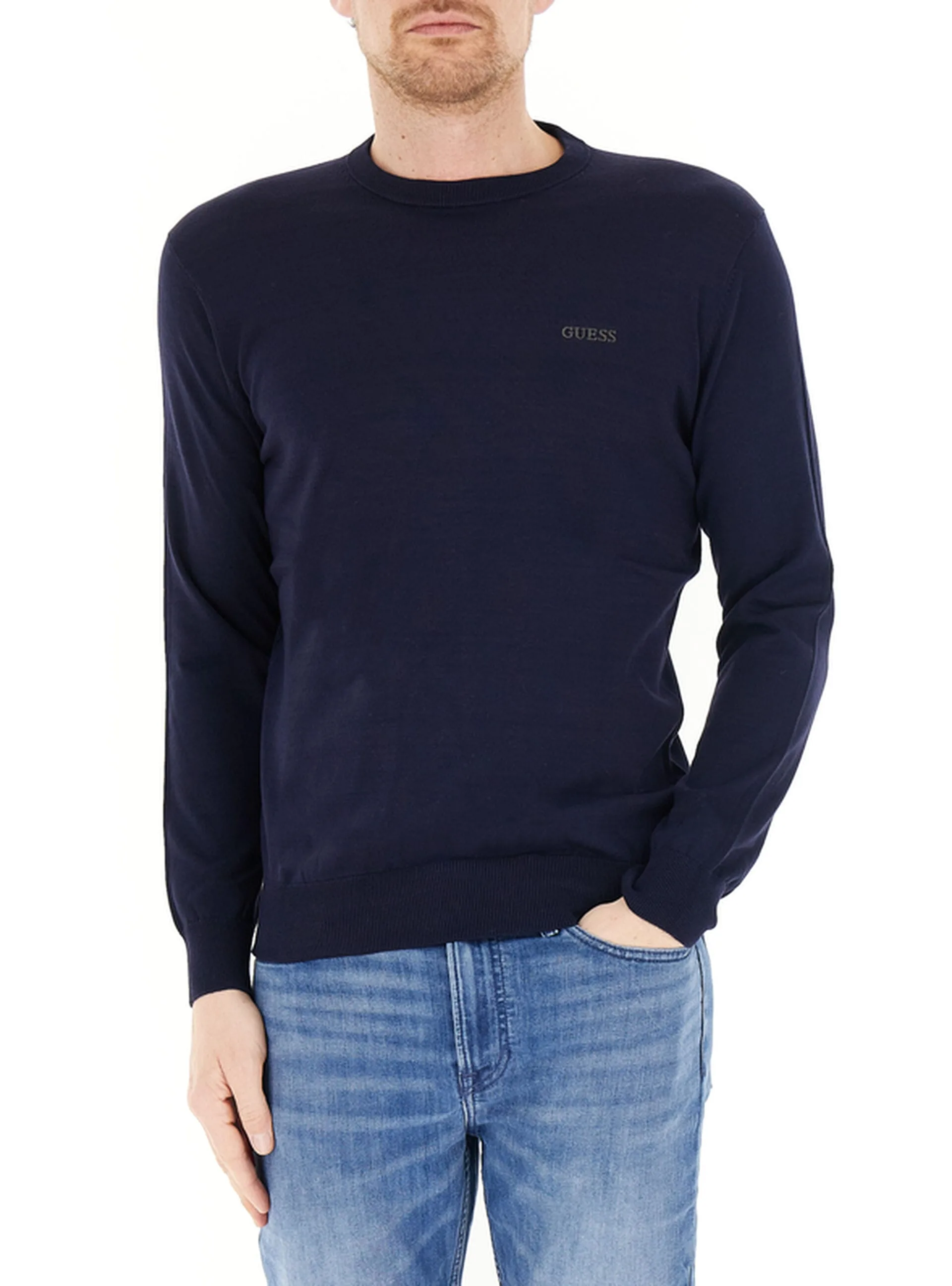 Maglione girocollo cotone BLU NAVY S - Guess - FashionsVida