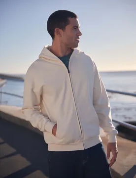 Icon Mens Logo Zip Through Hoodie - Beige - Animal - FashionsVida