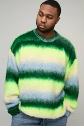 Men's Plus Boxy Oversized Brushed Stripe Knitted Jumper Green Size 3X-Large Green 3XL