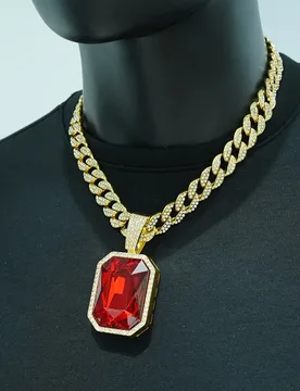 Fashionable Hip Hop Red Ruby Square Pendant Necklace Set for Men Cuban Style Jewelry Accessories - Aliexpress - FashionsVida