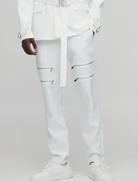 Herren Schmal Geschnittene Schneiderhose Mit Reißverschluss-Detail Ecru Größe 30 - boohooMAN - FashionsVida