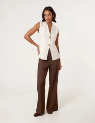 Gold Button Front Tailored Vest - 6/8 / IVORY - female