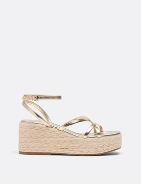 Keilabsatz-Plateausandalen aus Jute mit Riemen GOLD 36